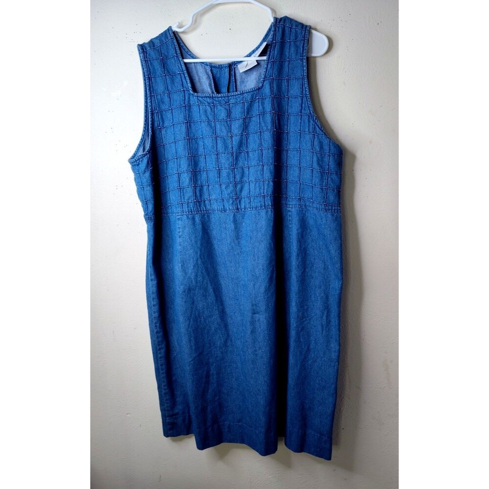 Vtg 80s Stonybrook XLG Denim Jeans Women Sleeveless Dress Back Buttons Knee Leng